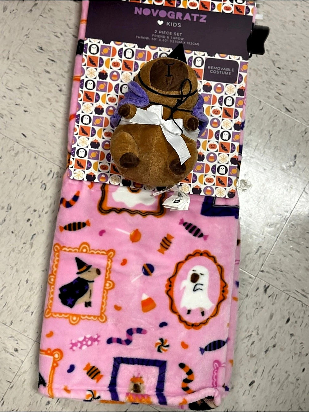 Novogratz Halloween Plush Toy & Blanket Set Pink & Brown NWT